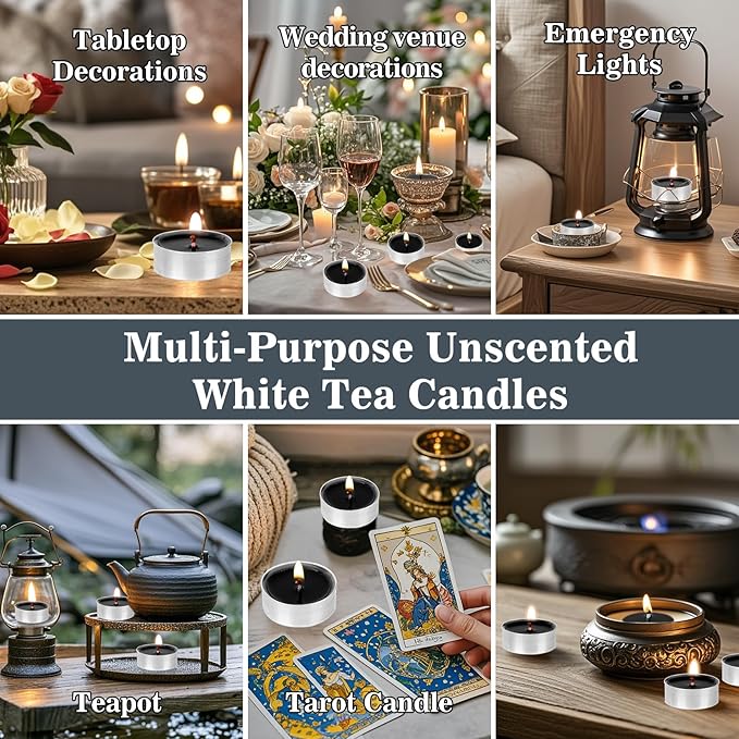 MAQIHAN Black Tealight Candles Bulk - Mini Votive Tea Tree Lights Tea Lights Candles with Cotton Wick for Home,Pool,Shabbat,Wedding,Emergencies,Christmas 25PCS