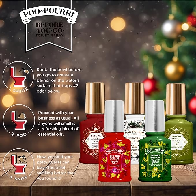 Poo-Pourri Before-You-Go Toilet Spray Holiday set, Hollyday Spice, Mistletoe Spritzes, Oh Spritzmas Tree, Berry and Bright, Balsam Bum