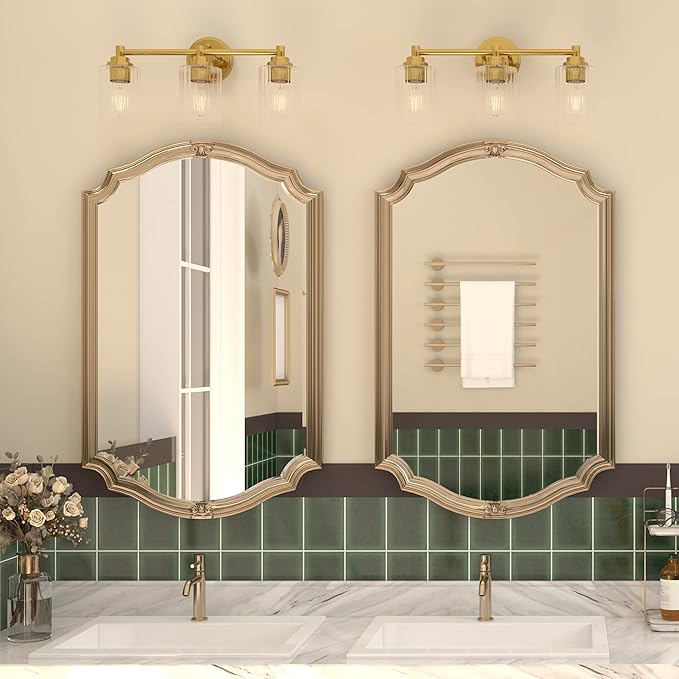 GETINLIGHT Inlight 20" Wide 3-Light Gold Bathroom Vanity Light with Clear Ribbed Glass Shade, Bulb Not Included, IN-0444-3-GD