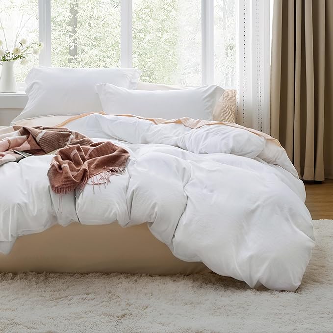 Bedsure California King Duvet Cover Only - Prewashed Cotton-Like Polyester Extra Soft All Season Bedding, Includes 1 Cal King Duvet Cover 104x98 Inches with Zipper Closure, White, No Comforter
