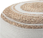 SIMPLIHOME Serena Round Braided Pouf - 18 inch Wide Upholstered Jute and Cotton Ottoman in Natural, Boho-Style Footstool or Extra Seating for Living Room with Polystyrene Bead Filling, Assembled