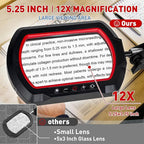 HITTI 12X Square Magnifying Glass with Light and Clamp, Ultra Long LED Desk Lamp with 5 Colors & Stepless Dimming | Hands-Free Workbench Lighted Magnifier Stand for Crafting, Repair,Painting- Red