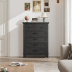 GarveeHome 5 Dresser for Bedroom, 41.3 in Tall Vertical Drawer Dresser with Large Storage, Freestanding Wooden Closet Chest for Bedroom, Living Room, Black
