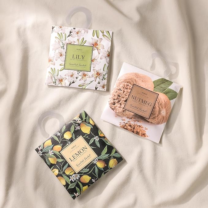 12 Pack Large Nutmeg Scented Sachets – Hanging Closet & Drawer Deodorizer & Air Freshener, Long-Lasting Aroma