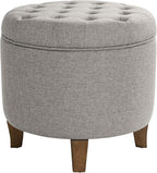Homepop Home Decor | Upholstered Round Tufted Foot Rest Ottoman | Ottoman with Storage for Living Room & Bedroom | Decorative Home Furniture, Gray Fabric