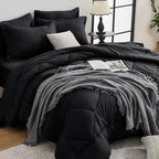 HEVUMYI Black Queen Comforter Set - 7-Piece All Season Bed in a Bag Queen, Ultra Soft Bedding Set with Comforter, Flat Sheet, Fitted Sheet, Pillowcases, Pillow Shams, Black