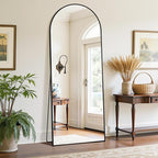 Full Length Mirror, 59"x18" Oversized Floor Mirror Freestanding, Full Body Mirror Floor Standing Mirrors with Stand, Hanging Mounted Mirrors for Bedroom Living Room, Black, Arched Style