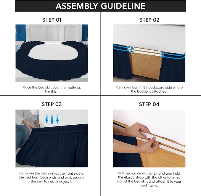 Utopia Bedding Twin Elastic Bed Ruffle - Easy Wrap Around Ruffle - Microfiber Bed Skirt with Adjustable Elastic Belt 16 Inch Tailored Drop - Hotel Quality Bedskirt, Fade Resistant (Twin, Navy)