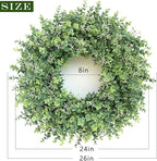 26'' Eucalyptus Wreath for Front Door - Large Artificial Eucalyptus Leaves with White Seeds Greenery Outdoor Wreath for Porch,Window,Farmhouse,Home,Hanging Decor- Spring, Summer, All Seasons (Green) ﻿