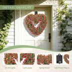 Valentine’s Day Solar Spring Wreath for Front Door 18inchWreath Pre-lit 30LED Wreaths Spring Summer Decor for Outside Aftificial Red Floral Wreaths Home Decorations Wreath