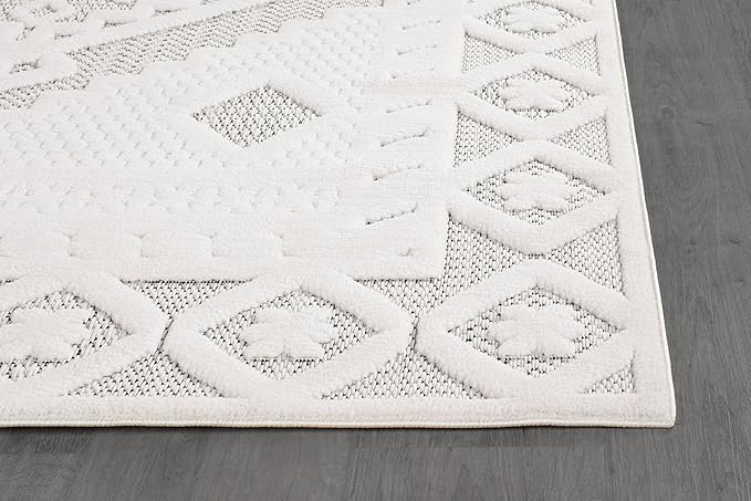 Modern Micro Loop Indoor Area Rugs for Living Room Bedroom Kitchen Geometric Trellis White 8x10 Luxury Durable Low and High Pile Non-Shedding Stain Resistant Soft Area Carpet 8 x 10
