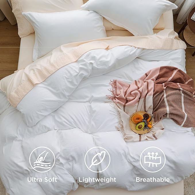 Bedsure White Duvet Cover King Size - 3 Pieces Prewashed Cotton-Like Polyester Extra Soft Bedding Set, Includes 1 Duvet Cover 104x90 Inches with Zipper Closure & 2 Pillow Shams, Comforter Not Included