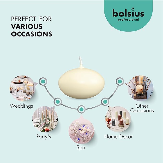 Bolsius Unscented 1.75" Floating Candles – Set of 80 Ivory Floating Candles – Cute and Elegant Burning Candles – Candles with Nice and Smooth Flame – Party Accessories