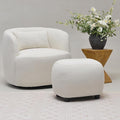 KINWELL 34" Wide Boucle Swivel Barrel Chair with 23" Ottoman Set, Fully Assembled Set of Sherpa Accent Chair and Footrest, Modern Comfy Armchair and Footstool for Living Room and Bedroom, Beige