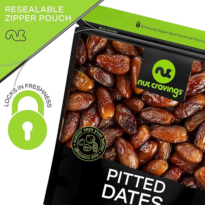 NUT CRAVINGS - Dried Deglet Noor Dates Pitted, No Sugar Added, Unsulphured (80oz, 5 Lbs) Ramadan & Iftar Favorite - Sweet Healthy Snack, Vegan, Kosher, Resealable Bag