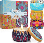 Scented Candle Gift Set - 4 Pack Long Lasting Classic Bohemian Scented Soy Wax Candles with Fig, Lemon, Spring & Lavender Scents, Aromatherapy Candles for Valentine's Day Gifts & Spring Home Décor
