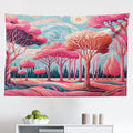 Ambesonne Trees Tapestry, Surreal Post-Impressionism Themed Woodland of Dreamy Sky and Tree Pattern, Fabric Wall Hanging Decor for Bedroom Living Room Dorm, 45" X 30", Pink Coral Blue Grey