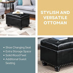 Convenience Concepts Designs4Comfort 5th Avenue Upholstered Storage Ottoman 24" - Contemporary Foot Stool and Seat with Hinged Lid for Living Room, Dining Room, Office, Den, Black Faux Leather