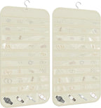 1 Pack Hanging Jewelry Organizer 80-Pocket Dual-sided Jewelry Storage for Earring Necklace Bracelet Ring Travel Holder, Beige