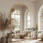 Antok Full Length Mirror, 82"x44" Floor Mirror, Arched Floor Standing Freestanding Arch Full Body Mirrors with Stand for Bedroom, Hanging Mounted for Living Room Cloakroom,Gold
