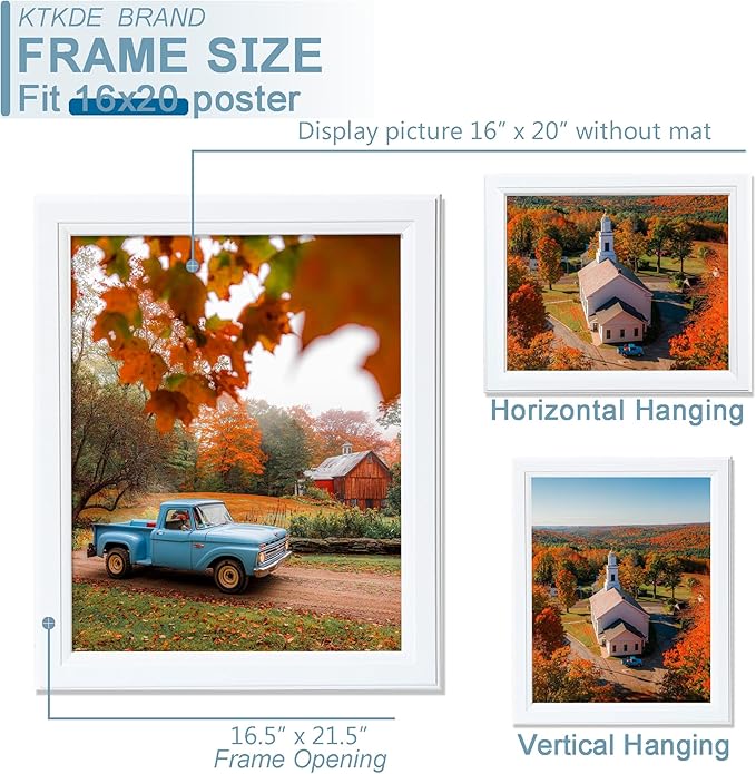 KTKDE 16x20 Picture Frame Set of 5,Studio Gallery 16 by 20 Poster Frame White Wooden, Large Frame for Photos, Posters - Art Prints best gift