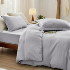 Bedsure Duvet Cover Queen Size with Fitted Sheet - 4 Pieces Prewashed Cotton-Like Extra Soft Bedding Set, Includes 1 Duvet Cover 90x90 Inches, 2 Pillow Shams, 1 Fitted Sheet, Light Grey