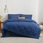 Love's cabin Full Comforter Set Dark Blue, 7 Pieces Full Bed in a Bag, All Season Bedding Sets with 1 Comforter, 1 Flat Sheet, 1 Fitted Sheet, 2 Pillowcase and 2 Pillow Sham