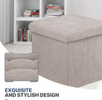 MoNiBloom 15 Inches Storage Ottoman Cube, Folding Square Foot Rest Stool, Small Ottoman Footrest with Storage for Living Room, Bedroom, Entryway, Sandy Beige