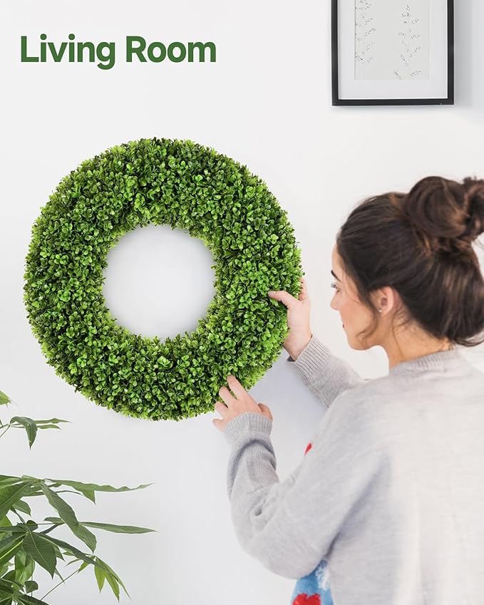 DDHS 20''Boxwood Wreaths for Front Door，Artificial Spring Wreaths for Farmhouse Wedding Green Year Round Indoor Outdoor for Fall Summer Christmas Wreath Home Decorations-Green
