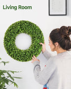 DDHS 20''Boxwood Wreaths for Front Door，Artificial Spring Wreaths for Farmhouse Wedding Green Year Round Indoor Outdoor for Fall Summer Christmas Wreath Home Decorations-Green