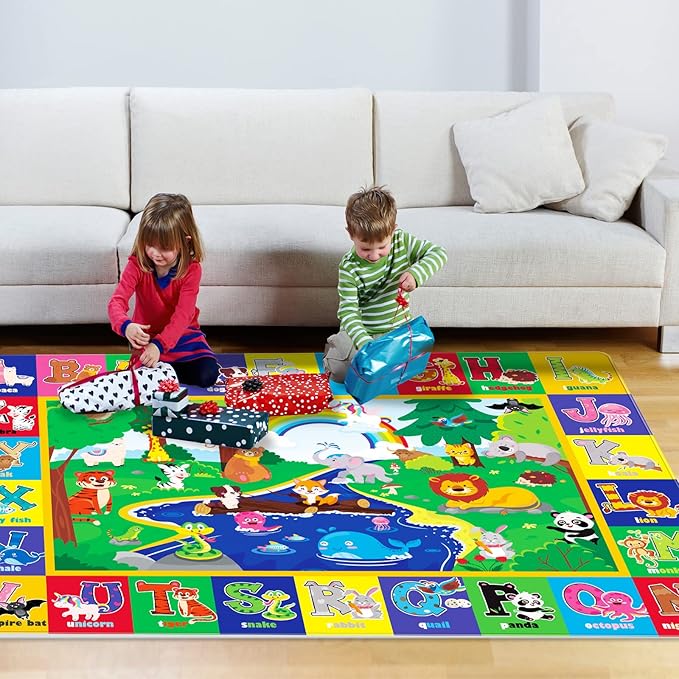 Baby Play Mat for Floor, Baby Crawling Mat Soft Surface Toddler Playmat for Babies, Non-Toxic Foldable Non-Slip ABC Mats for Kids Infants Girls Boys (59X39.4 INCH)