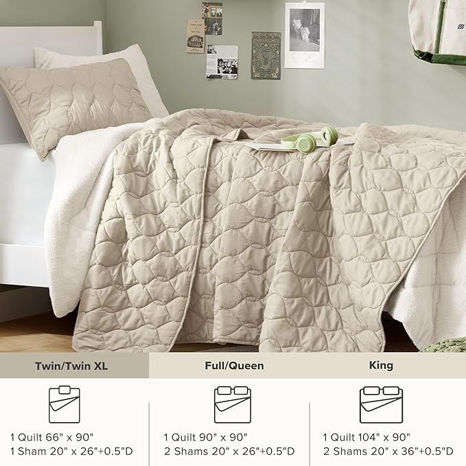 Comfort Spaces Twin Quilt Set Modern Reversible Ogee Coverlet Twin Bedding Set Cozy Quilted Winter Layer, All Season Lightweight Soft Twin Size Quilt, Kienna, Twin/Twin XL Beige 2 Piece