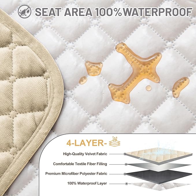 Recliner Sofa Covers 100% Waterproof Velvet L Shape Recliner Couch Covers for Sofa Pets Washable Anti Slip 1 Additional Couch Cover for Reclining Couch (Additional Seat, Beige)