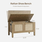 SICOTAS Rattan Shoe Rack Bench with Lift Top Storage: Farmhouse Boho Wide Shoe Cabinet Entryway Bench with Safety Hinges, Wooden Storage Chest for Bedroom, Entryway, Hallway, Living Room