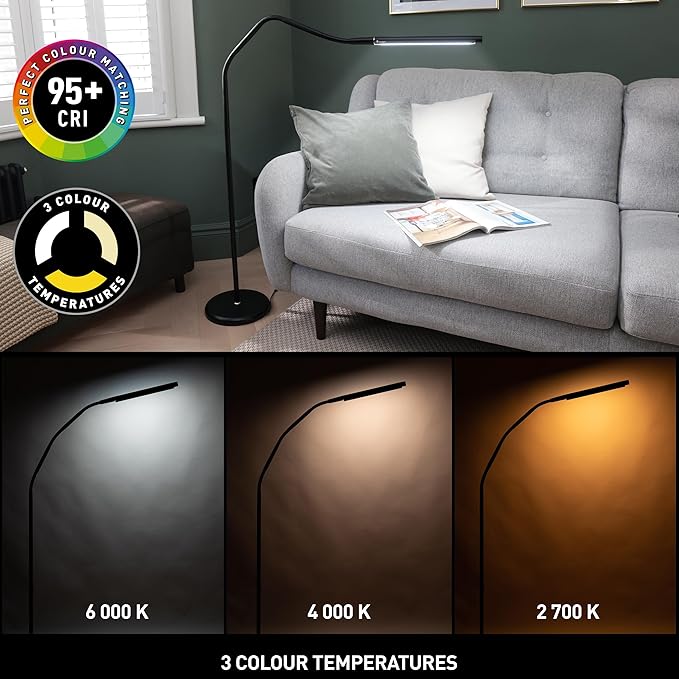 Daylight Electra U35231 Floor Lamp Modern Design, Adjustable Color Temperature Cool, Warm, Black, 1 Count