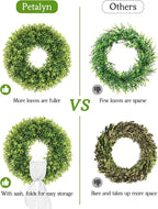 22 Inch Artificial Boxwood Wreaths for Front Door, Summer Door Wreath with Sash, Spring Green Wreath Weatherproof for Wall Window Porch Farmhouse Wedding Decor All Year Round Indoor Outdoor