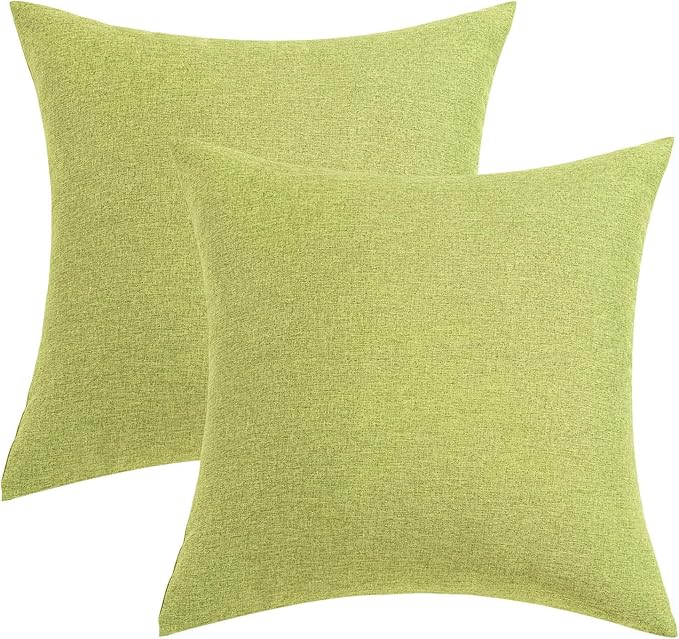 MIULEE Pack of 2 Decorative Outdoor Solid Waterproof Throw Pillow Covers Spring Faux Linen Garden Farmhouse Cushion Cases for Patio Tent Balcony Couch Sofa 12x12 Inch Moss Green