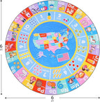 Kids Rugs for Playroom - Soft & Non-Slip 6x6 Feet Round Educational Rug for Learning ABC Alphabet, Numbers, Shapes & Map, Washable Classroom Rug for Toddler Nursery & Kids Room Decor