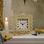 NIKKY HOME Gold Table Clock, Shabby Chic Decorative Desk Clock, Vintage Desk Clocks Non-Ticking Battery Operated for Living Room Bathroom