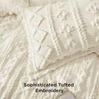 Bedsure Tufted Boho Comforter Set California King Size - Ivory Boho Bed Set, GentleSoft™ 3 Pieces Farmhouse Shabby Chic Embroidery Bedding, Gifts for Woman, Soft Jacquard Comforter for All Seasons