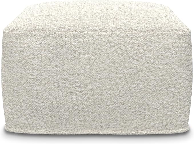 SIMPLIHOME Chantal Square Pouf - 18 inch Wide Upholstered Boucle Fabric Ottoman in Ivory, Contemporary Footstool, Coffee Table or Extra Seating for Living Room or Bedroom, Assembled