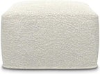 SIMPLIHOME Chantal Square Pouf - 18 inch Wide Upholstered Boucle Fabric Ottoman in Ivory, Contemporary Footstool, Coffee Table or Extra Seating for Living Room or Bedroom, Assembled