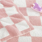 WRENSONGE Checkered Throw Blanket, Pink Soft Cozy Fluffy Warm Hand Made Throw Blankets for Couch, Sofa, Chair, Bed, Camping, Picnic, Travel Lightweight Bed Blanket - 30"*40"
