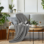 Newwiee 15 Pack Fleece Blankets Bulk 50 x 60 Inch Double Sided Ultra Soft Fleece Throw Blankets Bulk Lightweight Warm for Airplane Home Office Wedding Gifts Outdoor Use (Gray)