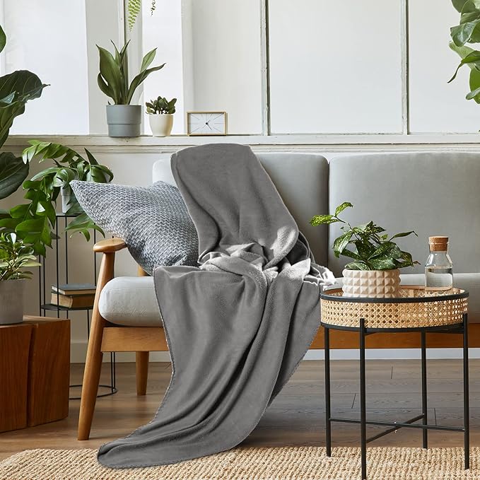 Newwiee 15 Pack Fleece Blankets Bulk 50 x 60 Inch Double Sided Ultra Soft Fleece Throw Blankets Bulk Lightweight Warm for Airplane Home Office Wedding Gifts Outdoor Use (Gray)