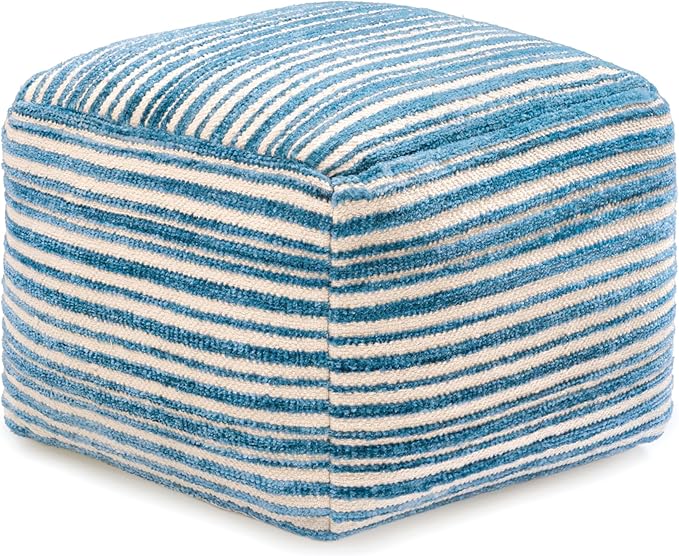 Anji Mountain 100% Handmade & Handcrafted Comfortable Home Décor Pouf Ottoman Footrest for Living Room, Bedroom, Nursery, Kidsroom, Patio Furniture - (22" x 22" x 16" - Blue)