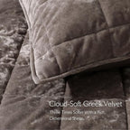 KASENTEX Greek Velvet Twin Quilt Set, 3× Softer Luxe Sheen, 100% Cotton Backing, 150GSM Down-Alternative Fill, Expanded 68×90" Coverage for Fuller Side Drape (1 Quilt + 1 Pillow Shams), Fossil
