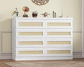47 Inch Rattan 8 Drawer Dresser, Modern Farmhouse Chest of Drawers, Tv Stand Dresser Accent Furniture for Living Room, Bedroom, Entryway