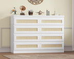 47 Inch Rattan 8 Drawer Dresser, Modern Farmhouse Chest of Drawers, Tv Stand Dresser Accent Furniture for Living Room, Bedroom, Entryway