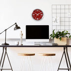 Bernhard Products Metal Wall Clock Modern Silver & Wine 10 Inch Silent Non Ticking, Red Round Elegant Quality Quartz Battery Operated for Home Kitchen Living Room Office, 3D Numbers